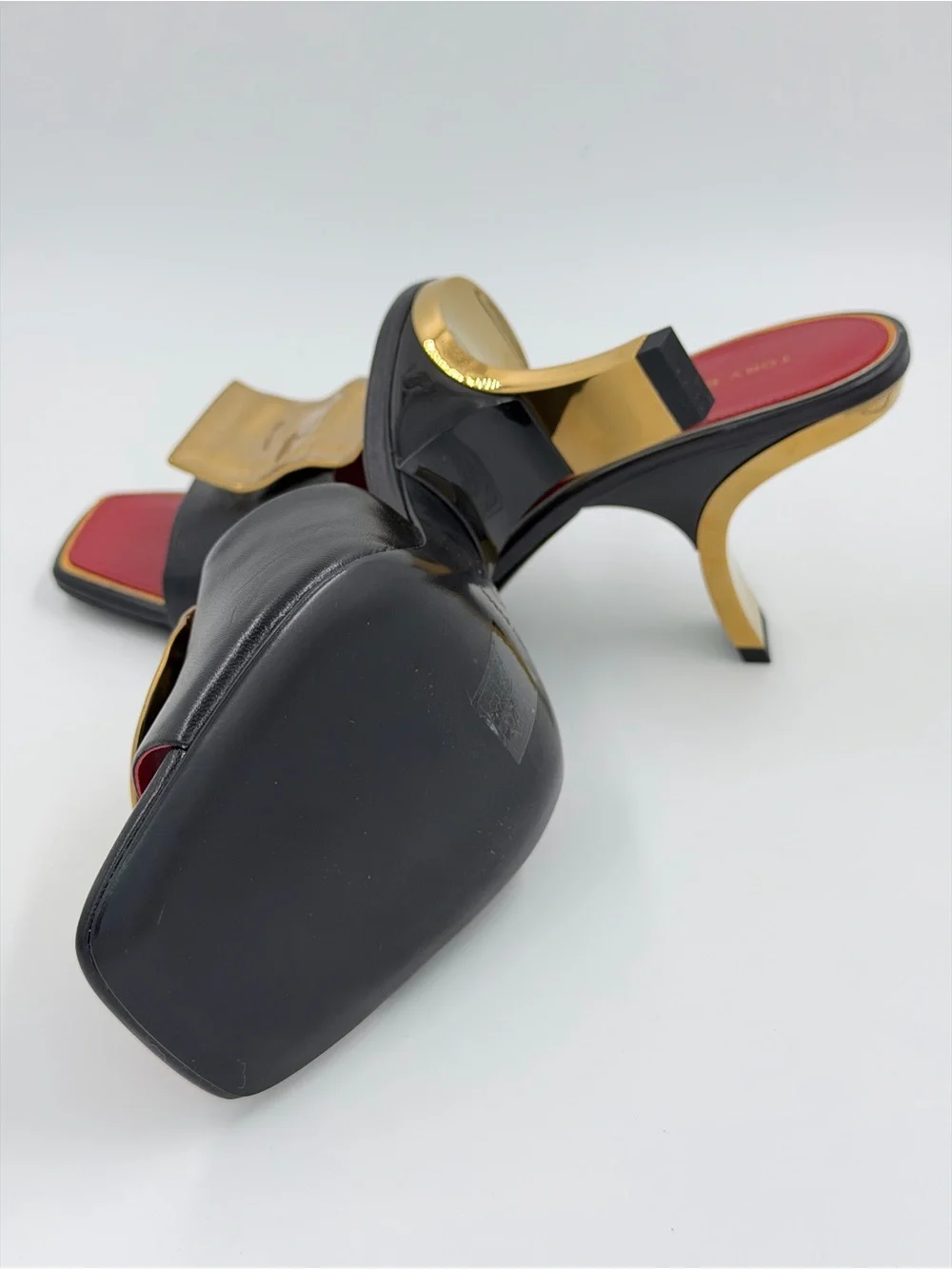 Tory Burch Patos Mismatch Heel Sandals – Black/Red/Gold – Size 8 – New in Box